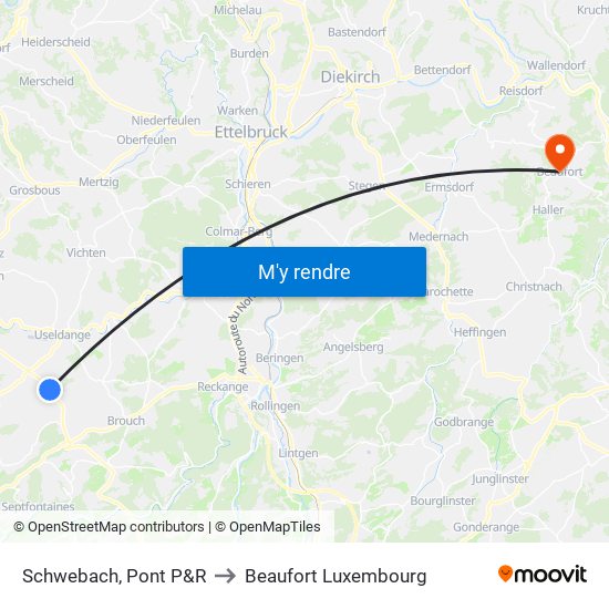 Schwebach, Pont P&R to Beaufort Luxembourg map