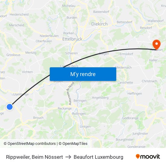 Rippweiler, Beim Nössert to Beaufort Luxembourg map