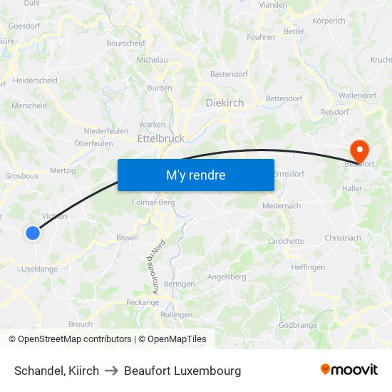 Schandel, Kiirch to Beaufort Luxembourg map