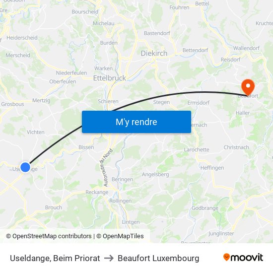 Useldange, Beim Priorat to Beaufort Luxembourg map