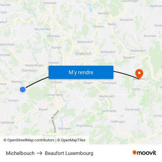 Michelbouch to Beaufort Luxembourg map