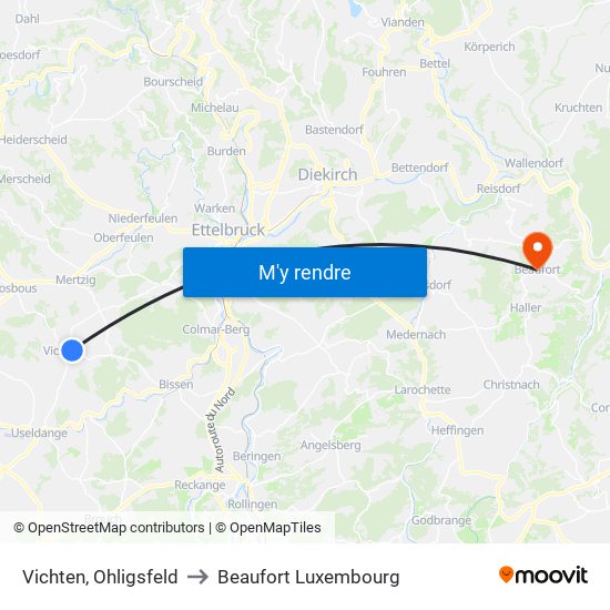 Vichten, Ohligsfeld to Beaufort Luxembourg map