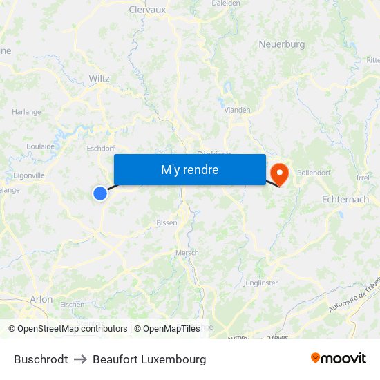 Buschrodt to Beaufort Luxembourg map