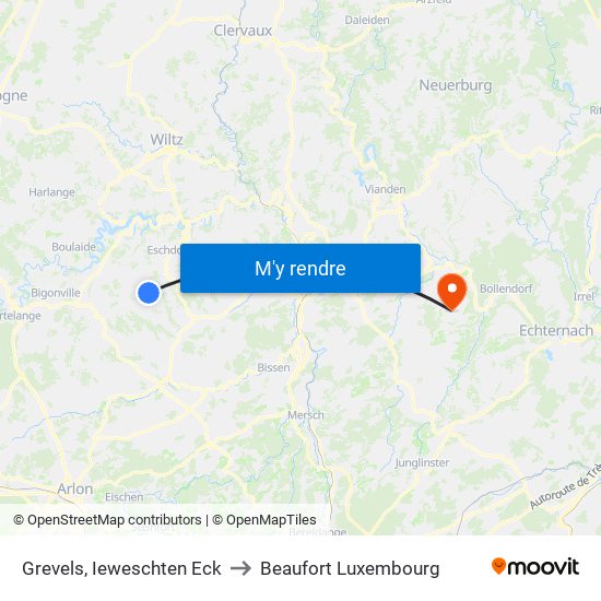 Grevels, Ieweschten Eck to Beaufort Luxembourg map