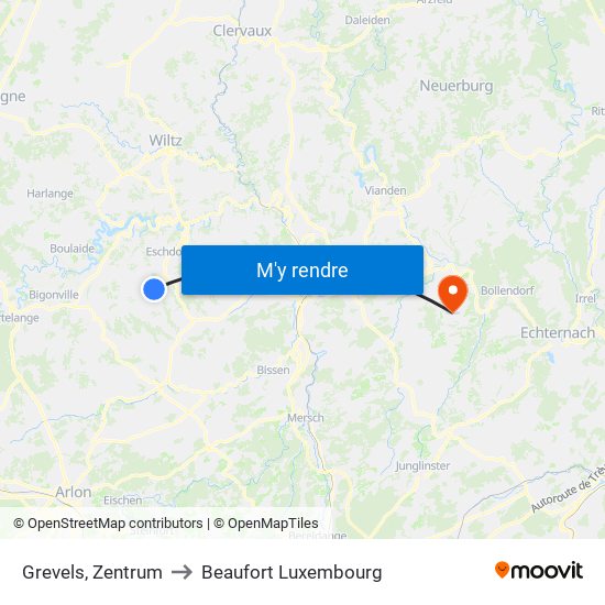 Grevels, Zentrum to Beaufort Luxembourg map