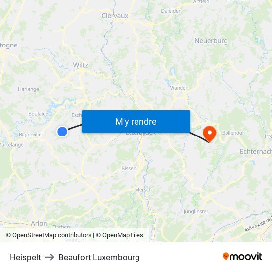 Heispelt to Beaufort Luxembourg map