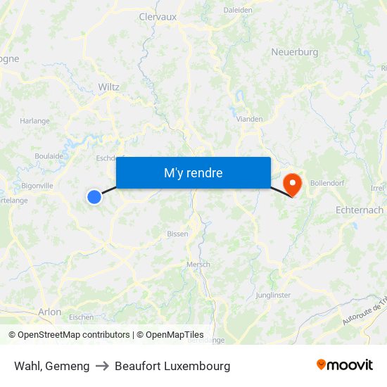 Wahl, Gemeng to Beaufort Luxembourg map