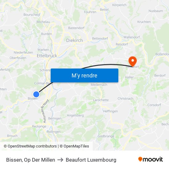 Bissen, Op Der Millen to Beaufort Luxembourg map