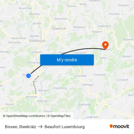 Bissen, Steekräiz to Beaufort Luxembourg map
