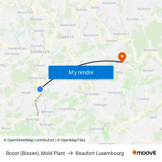 Roost (Bissen), Mold Plant to Beaufort Luxembourg map