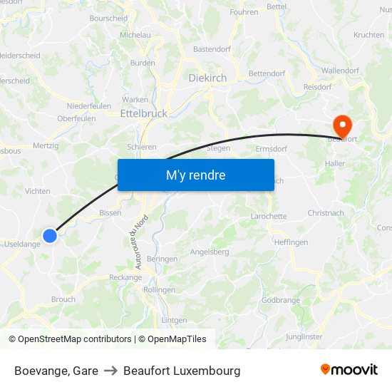 Boevange, Gare to Beaufort Luxembourg map