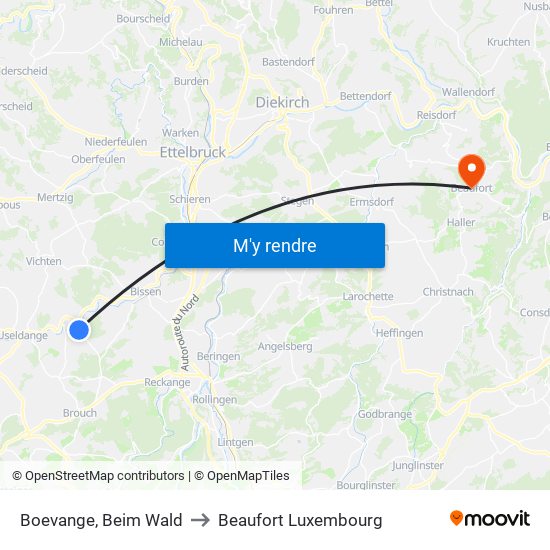 Boevange, Beim Wald to Beaufort Luxembourg map