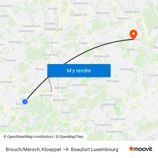 Brouch/Mersch, Kloeppel to Beaufort Luxembourg map