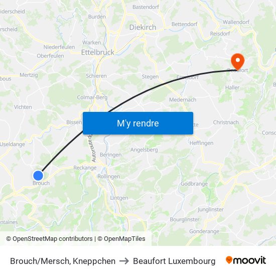 Brouch/Mersch, Kneppchen to Beaufort Luxembourg map