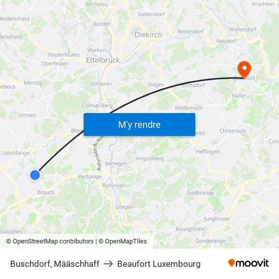 Buschdorf, Määschhaff to Beaufort Luxembourg map