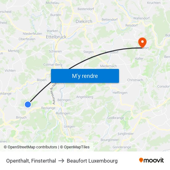 Openthalt, Finsterthal to Beaufort Luxembourg map