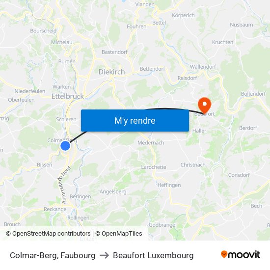 Colmar-Berg, Faubourg to Beaufort Luxembourg map