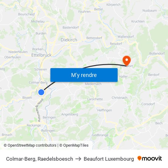 Colmar-Berg, Raedelsboesch to Beaufort Luxembourg map