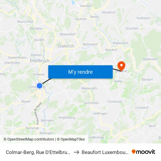 Colmar-Berg, Rue D'Ettelbruck to Beaufort Luxembourg map