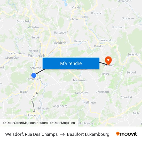 Welsdorf, Rue Des Champs to Beaufort Luxembourg map