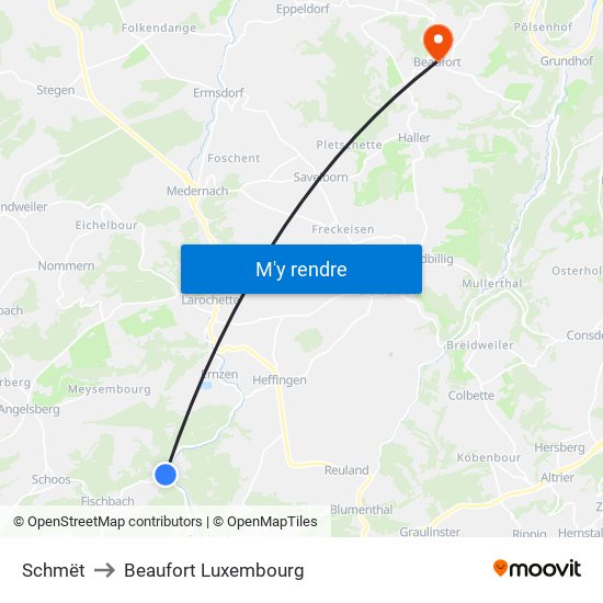 Schmët to Beaufort Luxembourg map