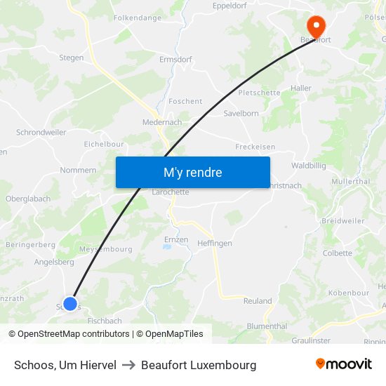 Schoos, Um Hiervel to Beaufort Luxembourg map