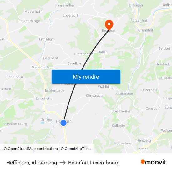 Heffingen, Al Gemeng to Beaufort Luxembourg map