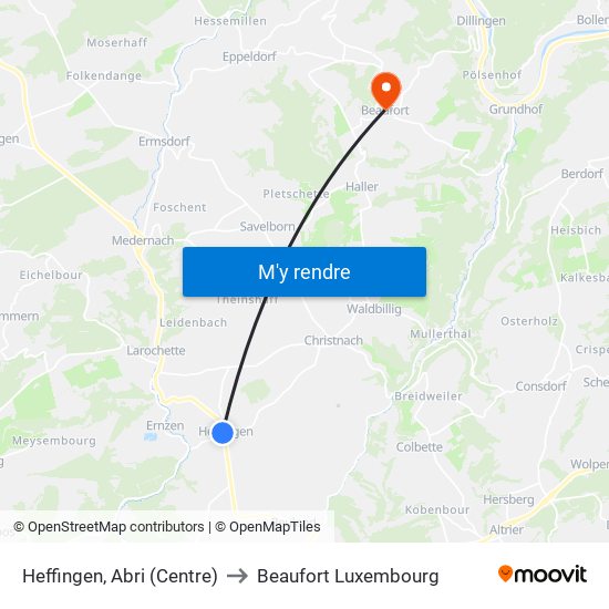 Heffingen, Abri (Centre) to Beaufort Luxembourg map