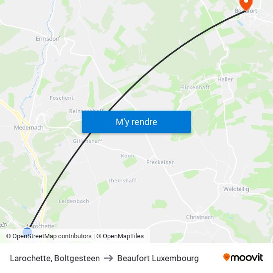 Larochette, Boltgesteen to Beaufort Luxembourg map