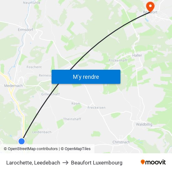 Larochette, Leedebach to Beaufort Luxembourg map