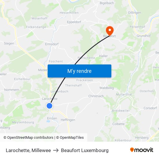 Larochette, Millewee to Beaufort Luxembourg map