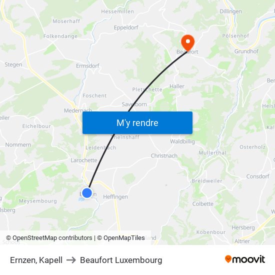 Ernzen, Kapell to Beaufort Luxembourg map