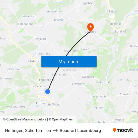 Heffingen, Scherfemillen to Beaufort Luxembourg map