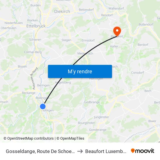Gosseldange, Route De Schoenfels to Beaufort Luxembourg map
