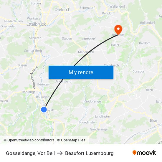 Gosseldange, Vor Bell to Beaufort Luxembourg map