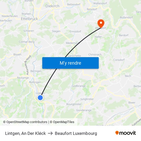 Lintgen, An Der Kléck to Beaufort Luxembourg map