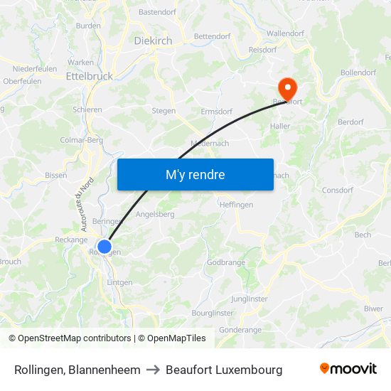Rollingen, Blannenheem to Beaufort Luxembourg map
