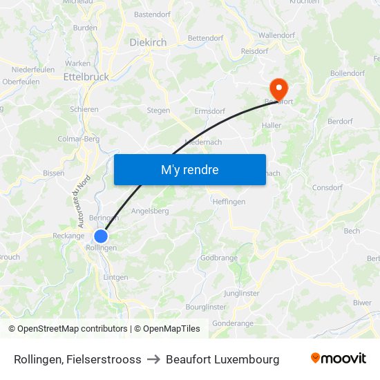 Rollingen, Fielserstrooss to Beaufort Luxembourg map