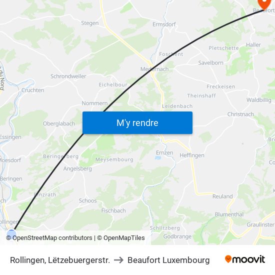 Rollingen, Lëtzebuergerstr. to Beaufort Luxembourg map