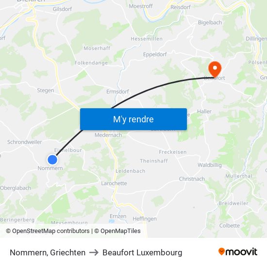 Nommern, Griechten to Beaufort Luxembourg map