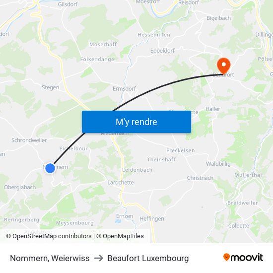 Nommern, Weierwiss to Beaufort Luxembourg map