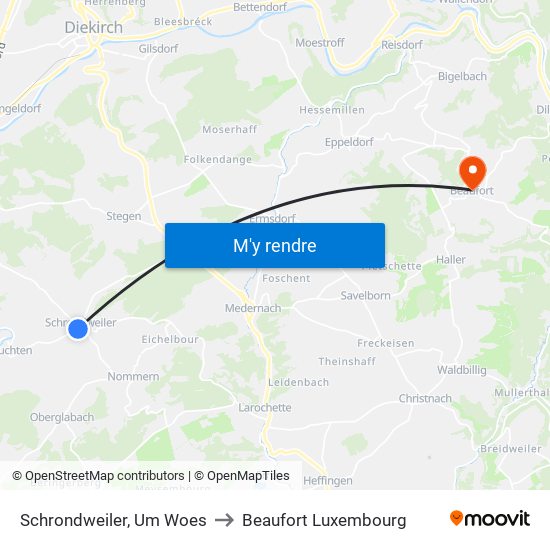 Schrondweiler, Um Woes to Beaufort Luxembourg map