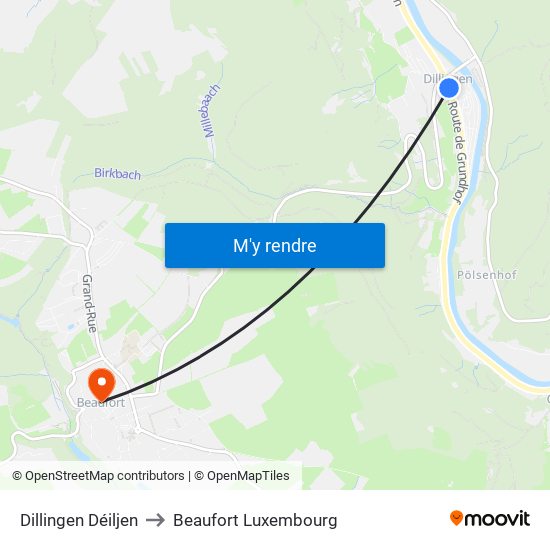 Dillingen Déiljen to Beaufort Luxembourg map