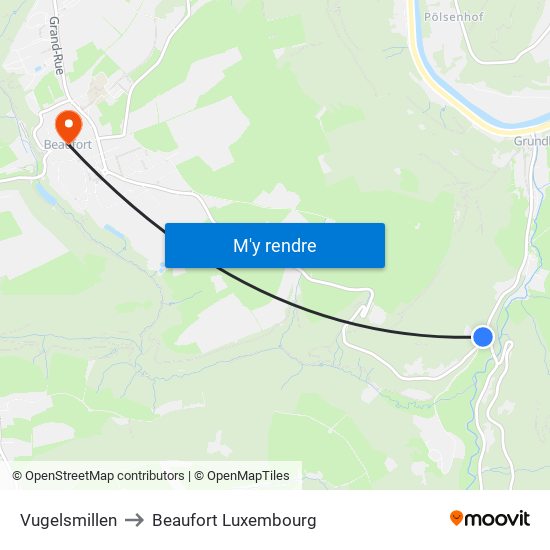 Vugelsmillen to Beaufort Luxembourg map