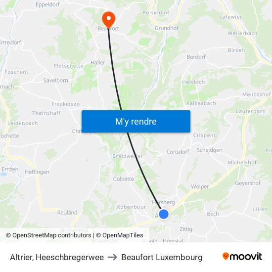 Altrier, Heeschbregerwee to Beaufort Luxembourg map