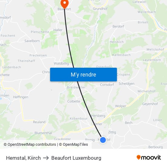 Hemstal, Kiirch to Beaufort Luxembourg map
