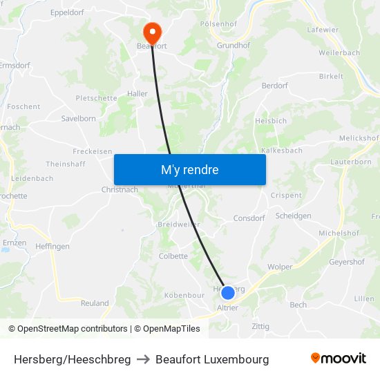 Hersberg/Heeschbreg to Beaufort Luxembourg map
