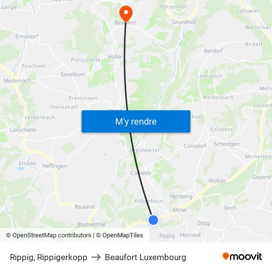 Rippig, Rippigerkopp to Beaufort Luxembourg map