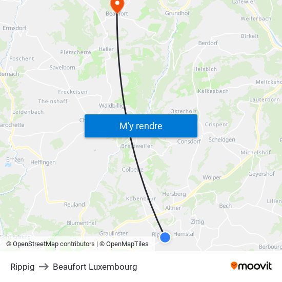 Rippig to Beaufort Luxembourg map