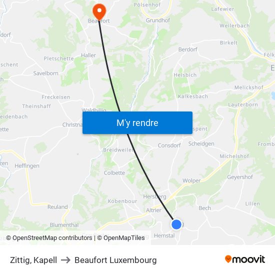 Zittig, Kapell to Beaufort Luxembourg map